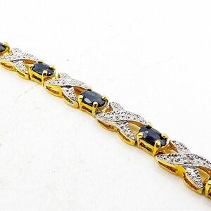 925 Sterling Silver - Sapphire & Genuine
Diamond 2 Tone Chain Bracelet - BT4072